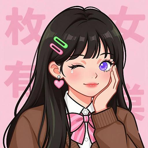 Charming Girl Illustration with Pink Accents