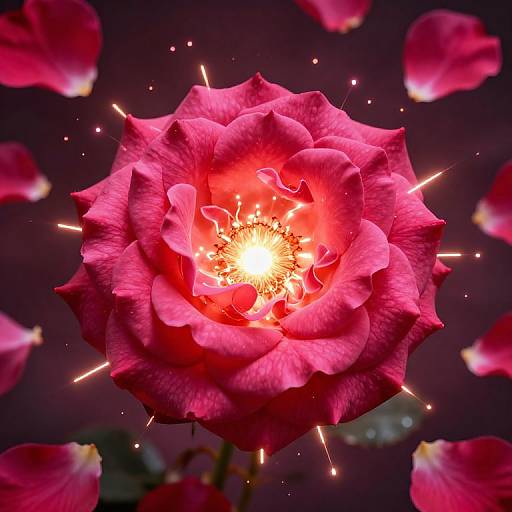 Exploding Rose Flower with Glowing Center