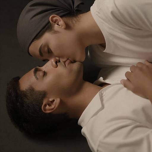 Intimate Moment: Diverse Couple's Kiss