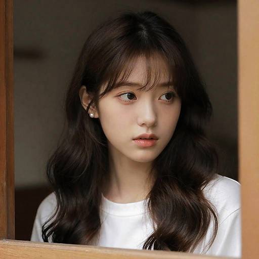 Young Woman in Window with Pigtails