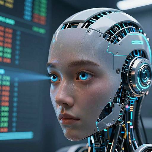 Futuristic AI Robot with Neon Eyes