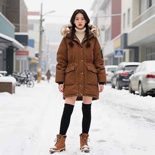 Confident Woman in Winter Urban Wear