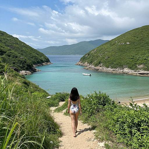 Serene Bay with Woman on Path