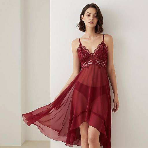 Elegant Red Lace Nightdress Photography