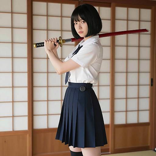 Focused Japanese Woman with Katana