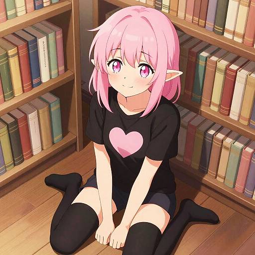 Overhead Pink-Haired Elf Girl Sitting