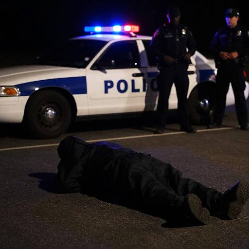 Night Crime Scene with Police Officers and Covered Body