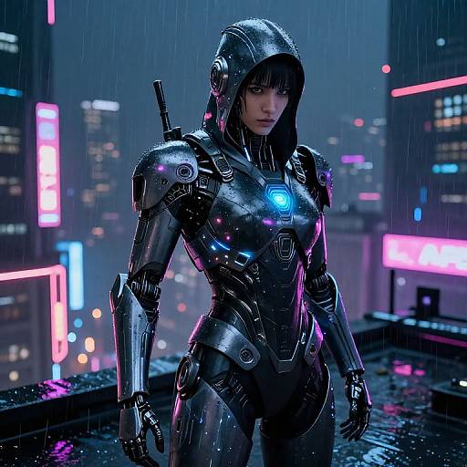 Futuristic Cybernetic Assassin in Neon City