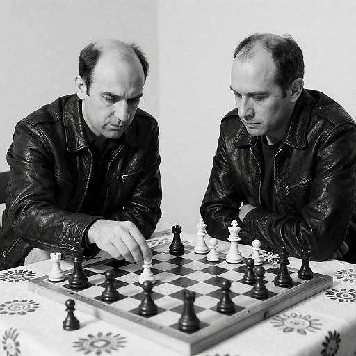 Intense Chess Match in Black and White