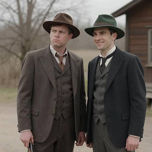 Vintage Duo: Tension and Humor Outdoors