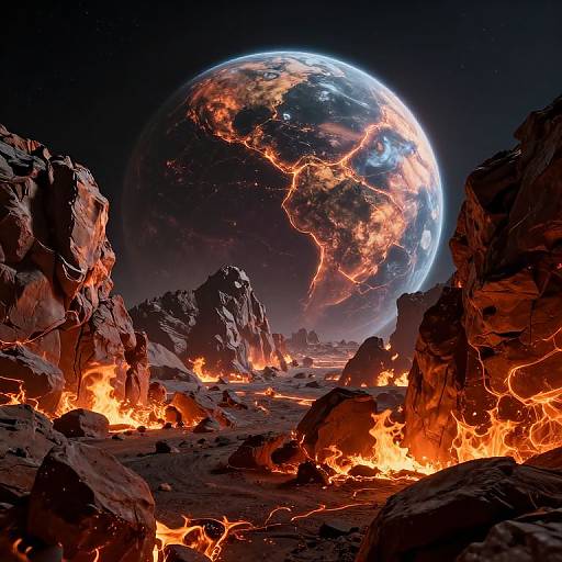 Fiery Rocky Alien Landscape