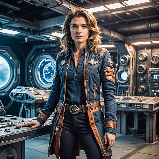 Female Space Cowgirl in Starship Cockpit