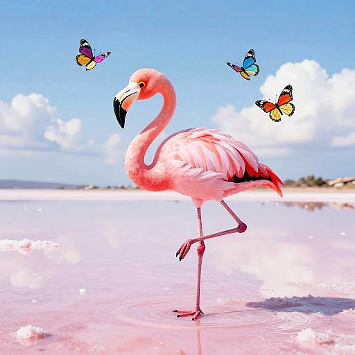 Playful Cartoon Flamingo at Pink Salt Flats