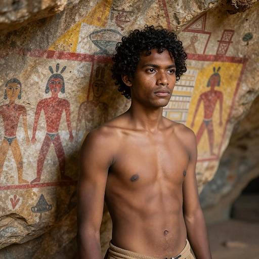Dark-Skinned Man Among Ancient Cave Paintings