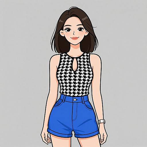 Smiling Woman in Stylish Monochrome Outfit