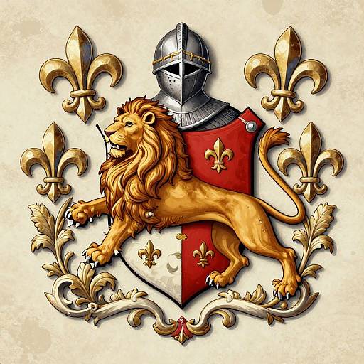 Majestic Family Crest with Lion and Fleur-de-lis