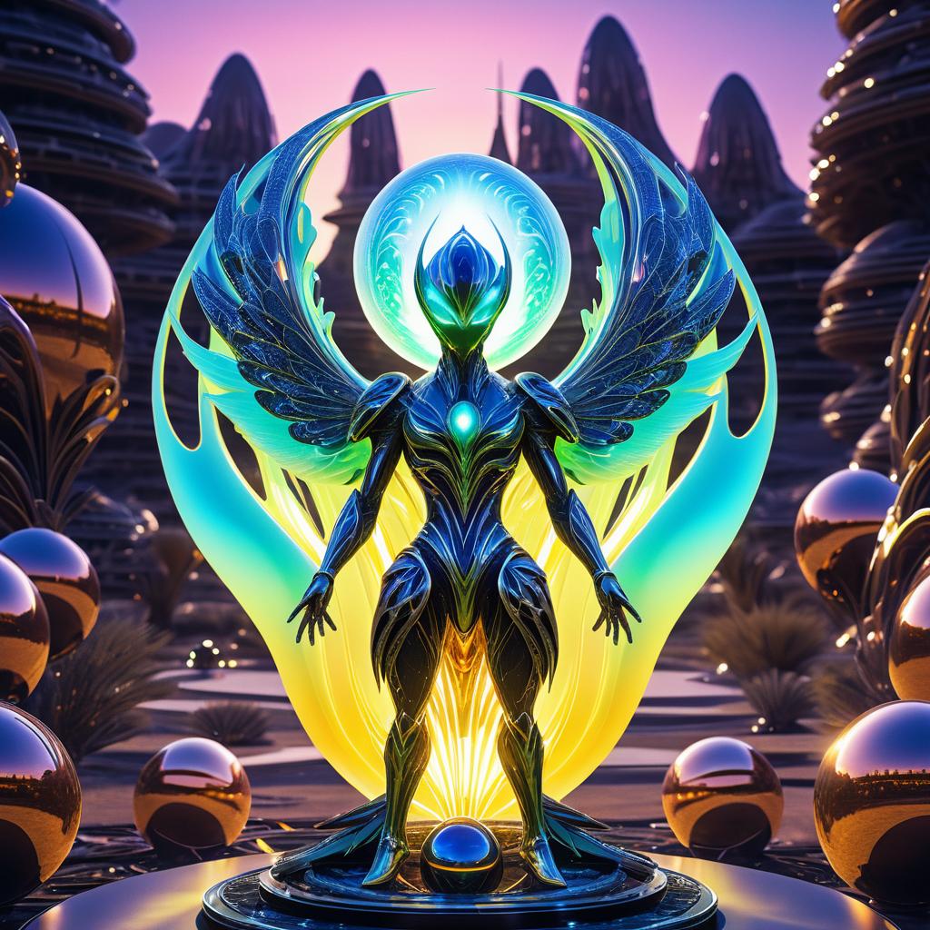 Futuristic Alien Phoenix with Shimmering Orb