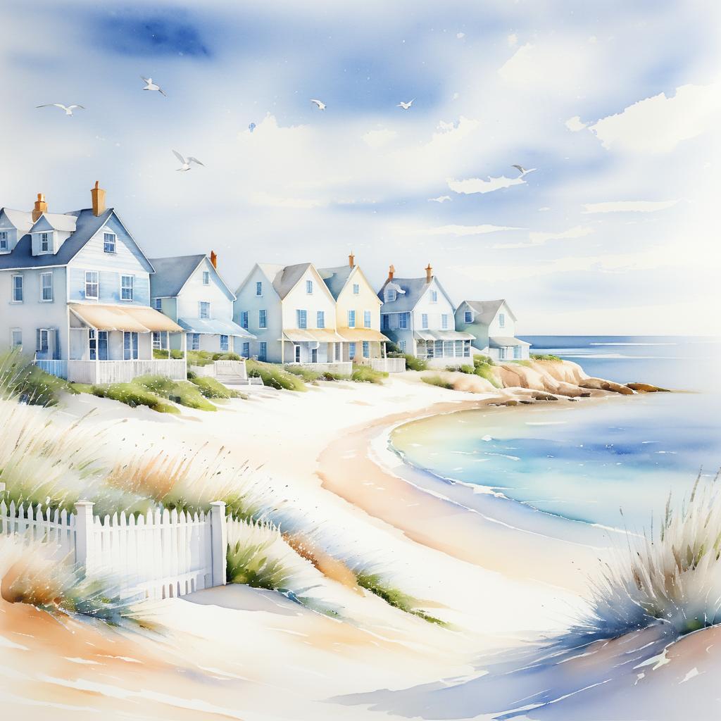 Serene Coastal Village in Watercolor