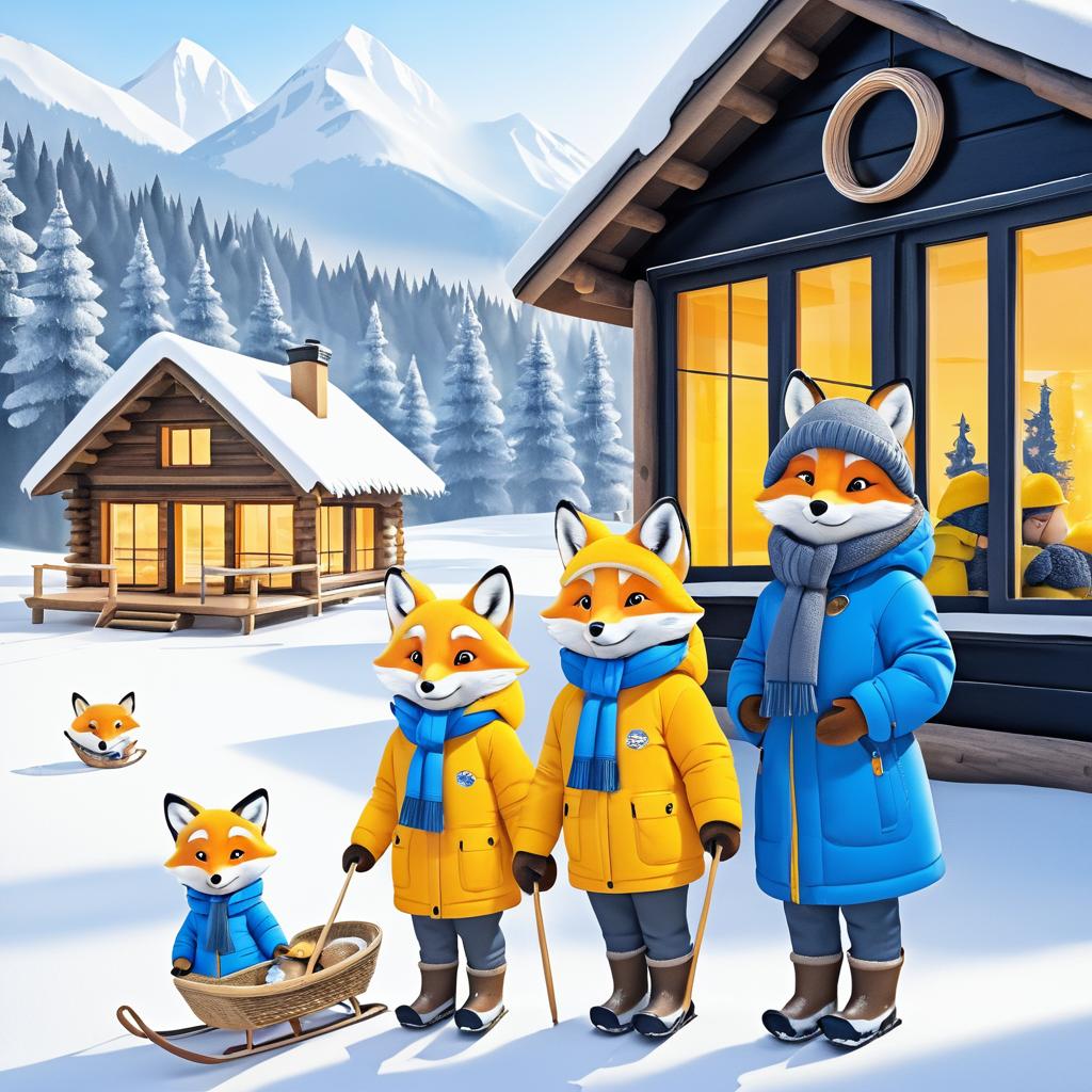 Cozy Fox Family Winter Scene