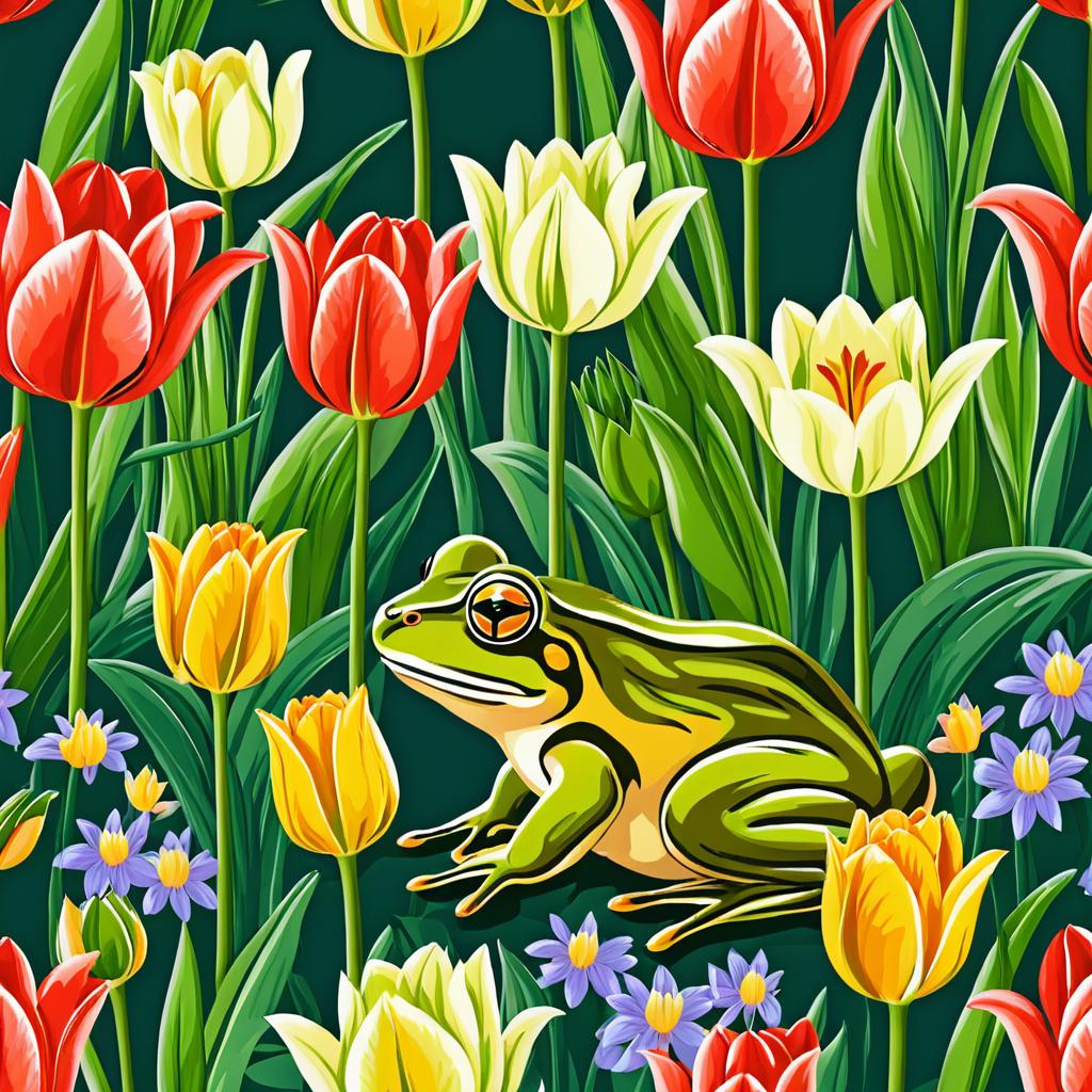 Vintage Tulip Garden with Frog Wallpaper