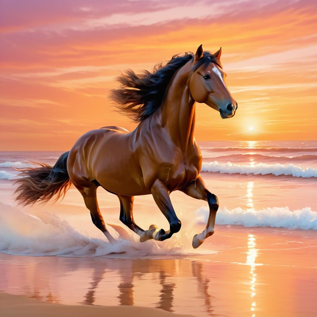 Majestic Horse Running at Sunset Beach