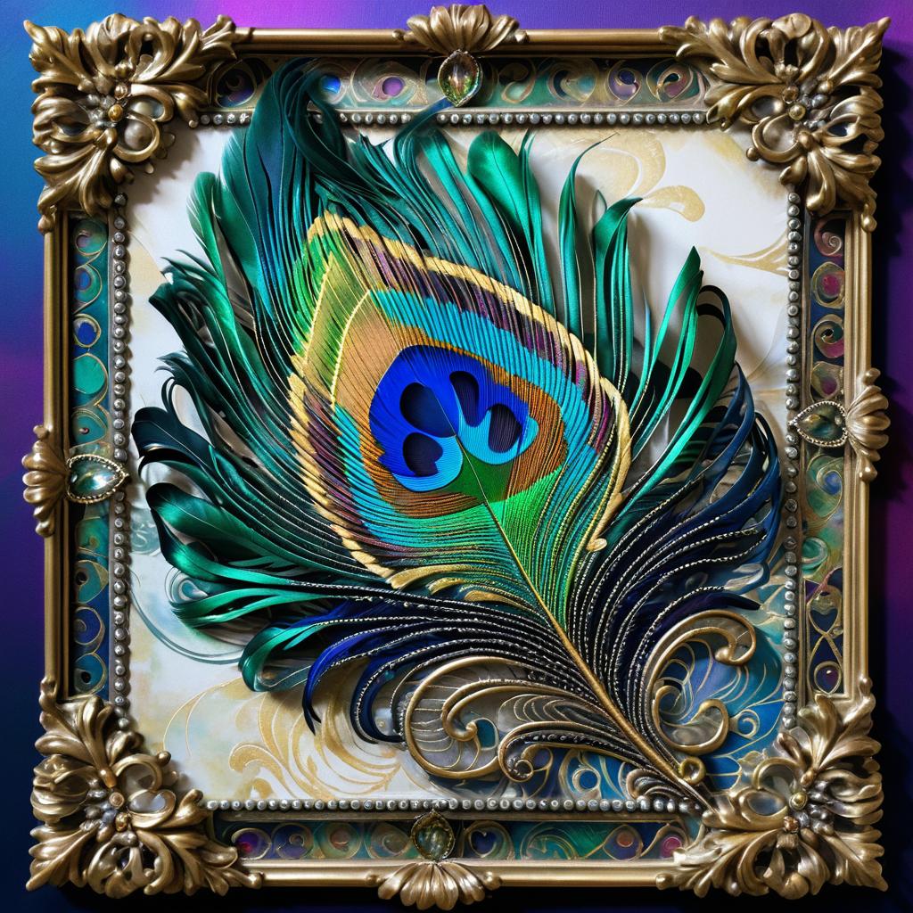 Baroque Peacock Feather Mixed Media Art