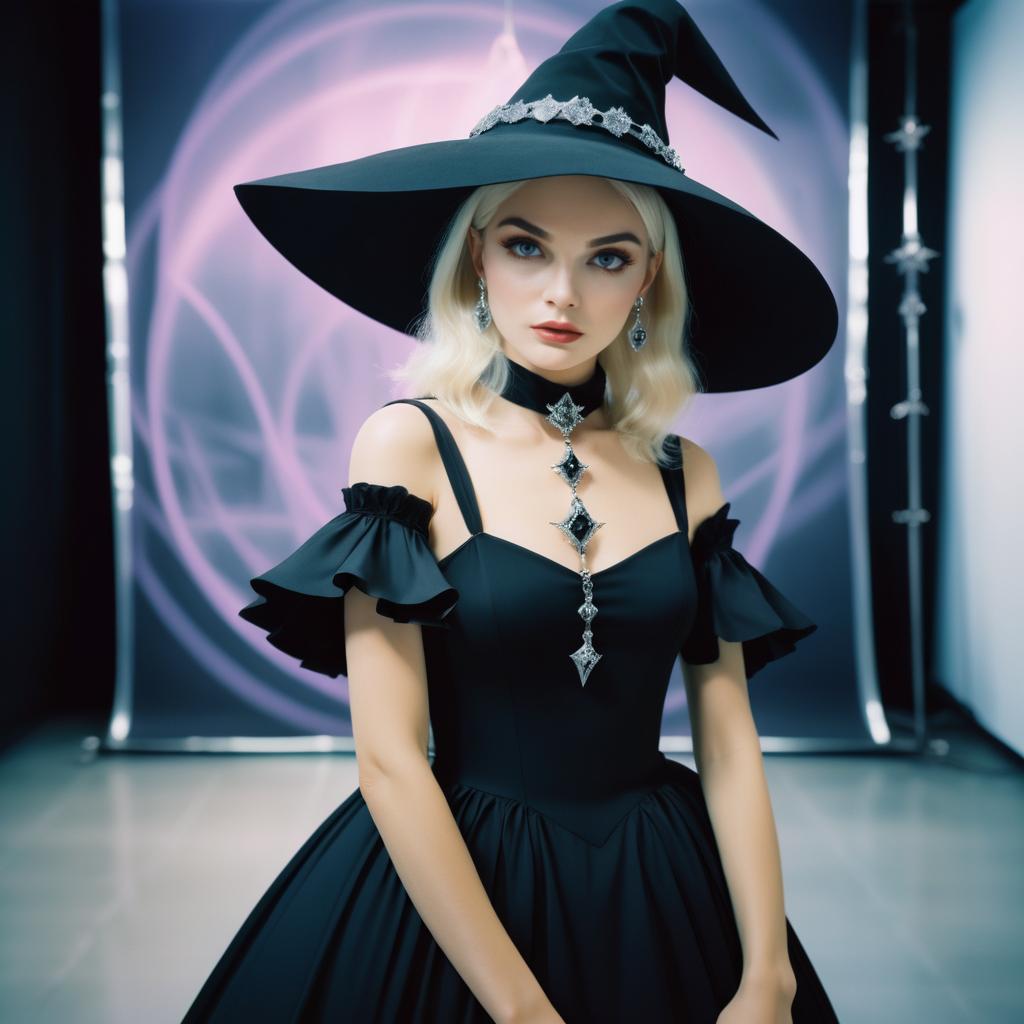 Elegant Blonde Witch in Vintage Studio