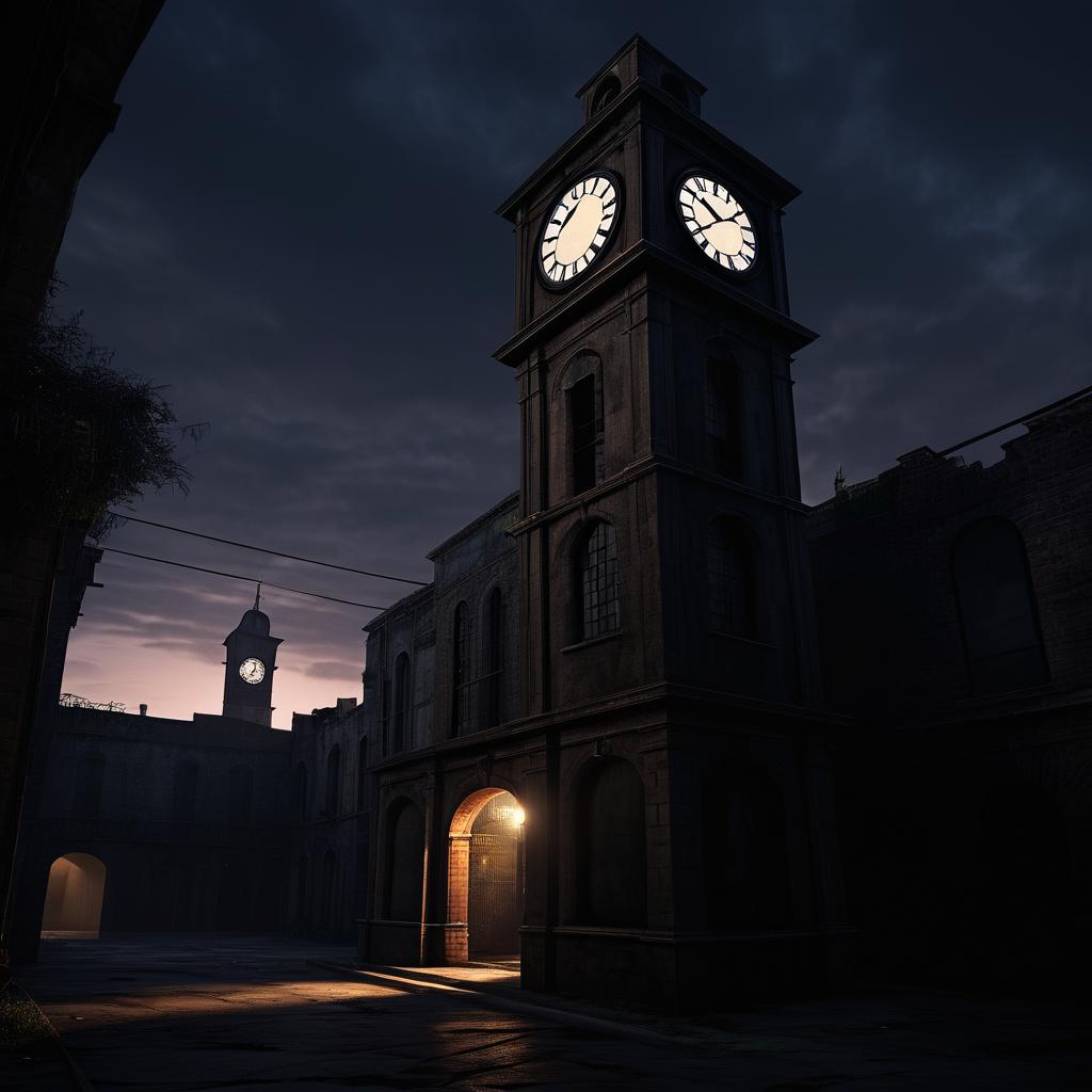 Dramatic Abandoned Clock Tower at Dusk