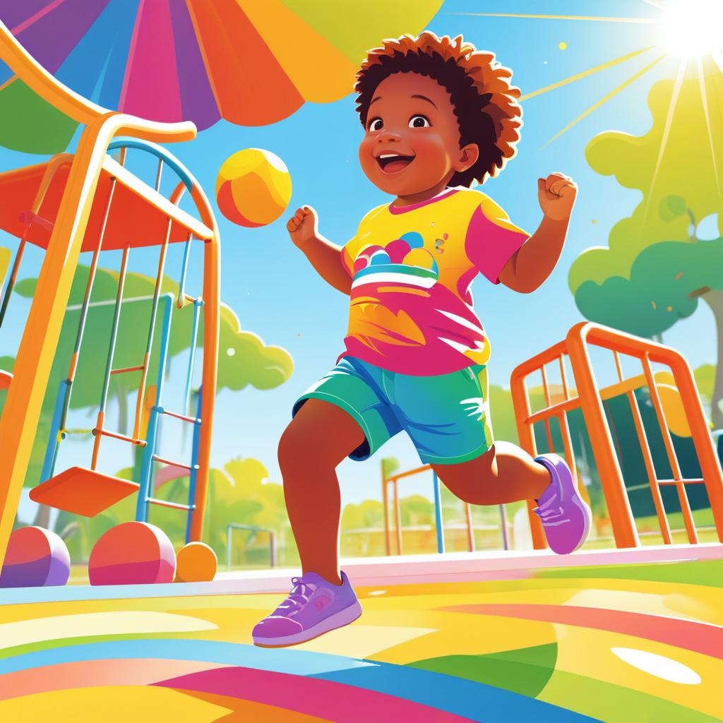 Joyful Child in Colorful Playground Scene