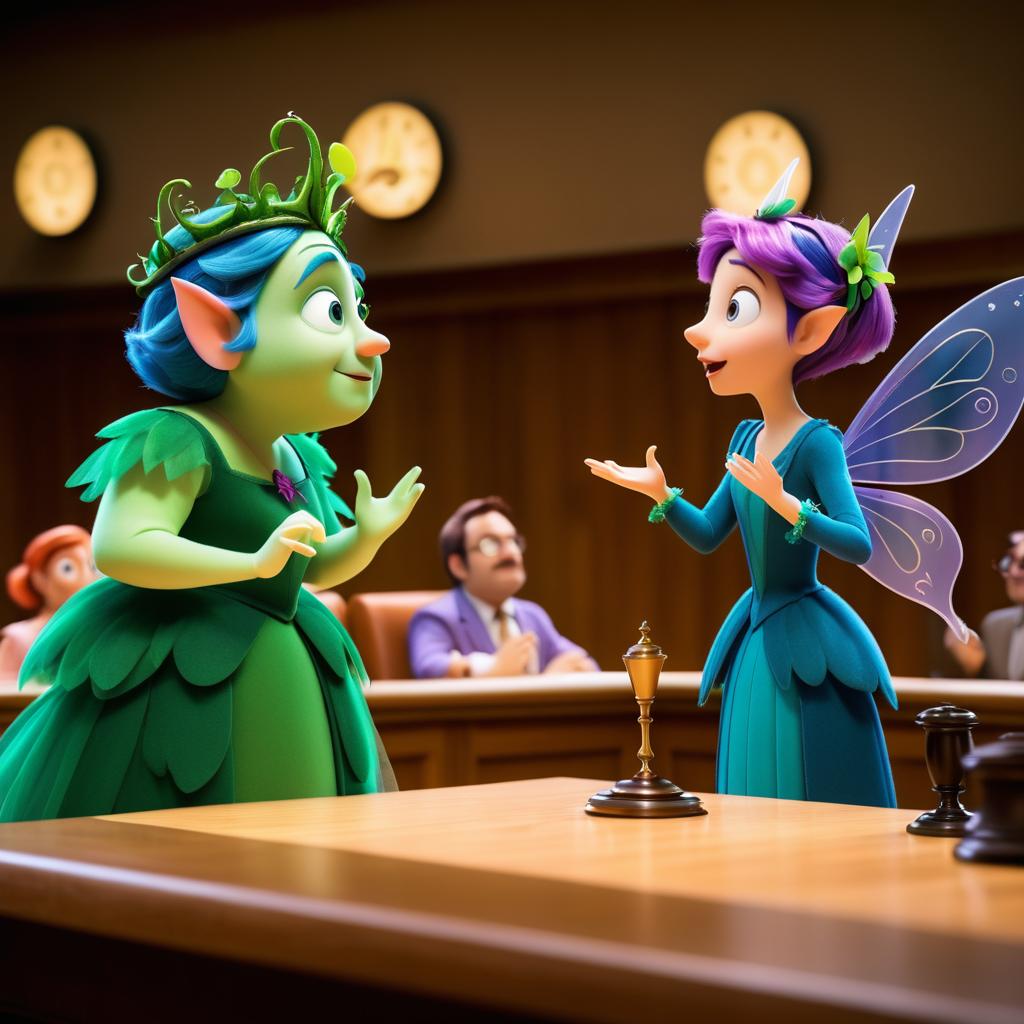 Whimsical Pixar-style Courtroom Testimony