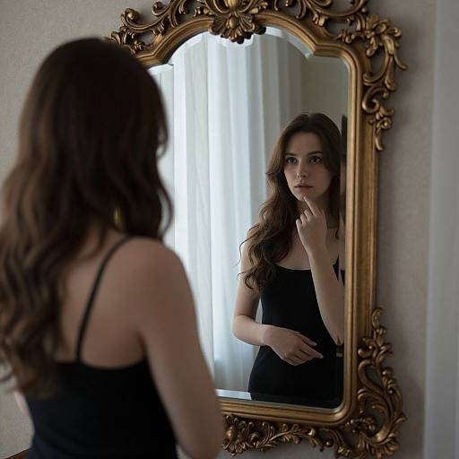 Woman Reflecting Before Ornate Mirror