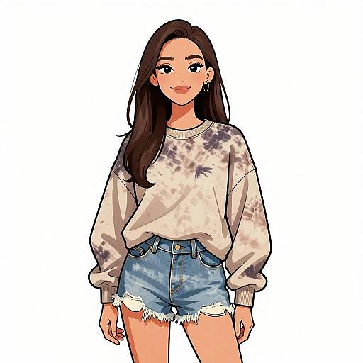 Smiling Woman in Casual Tie-Dye Outfit