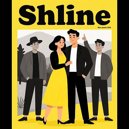 Vibrant Magazine Cover with Cartoon Couple