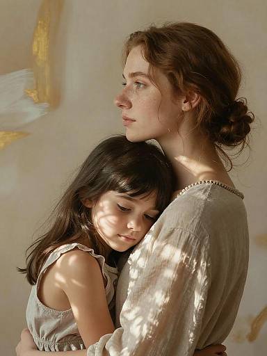 Mother and Daughter Tender Embrace