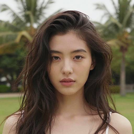 Portrait of Woman with Tousled Hair Outdoors