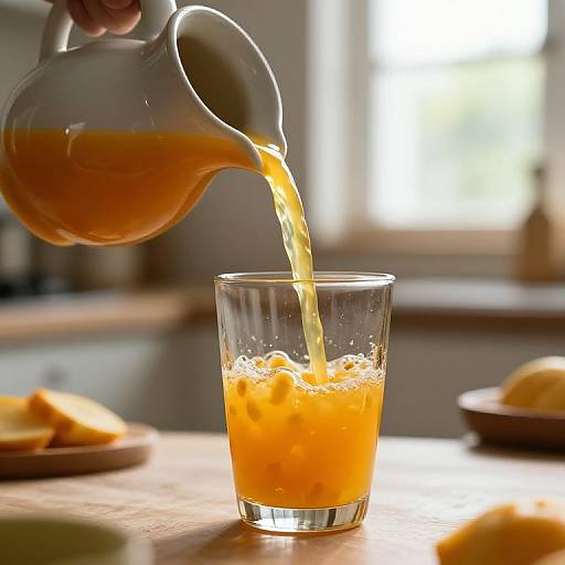 Golden Juice Pour in Cozy Kitchen