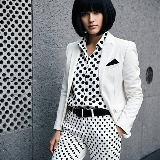 Woman in Polka Dot Outfit with White Blazer