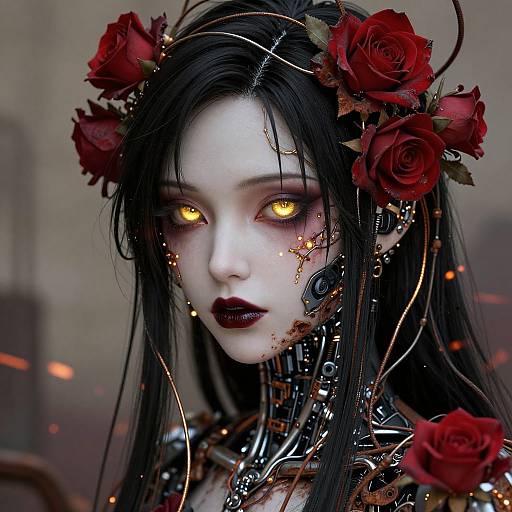 Cybernetic Goth Girl with Roses