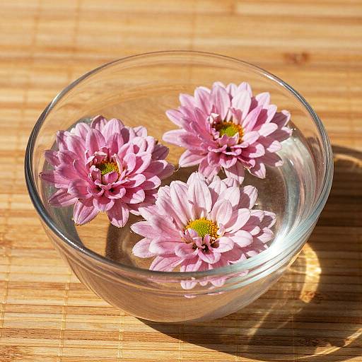 Glass Bowl with Pink Chrysanthemums