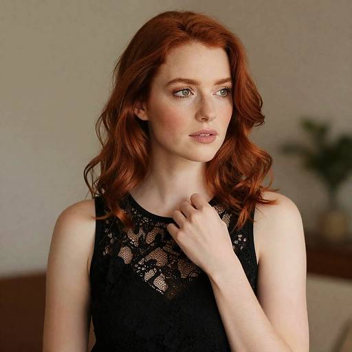 Portrait of Redheaded Woman in Black Lace Top