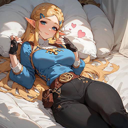 Curvy Anime Elf Girl Lying on Bed
