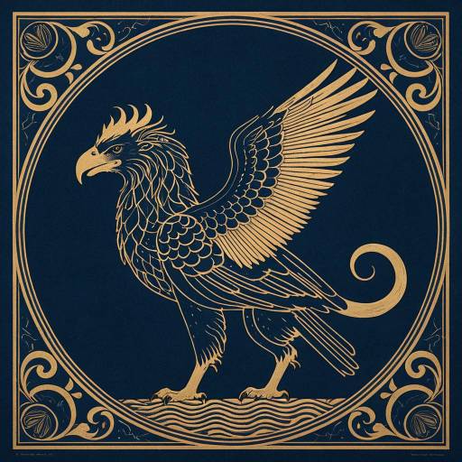 Midnight Blue and Bronze Griffin Art Print