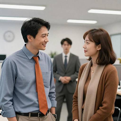 Cheerful Office Interaction with Colleagues