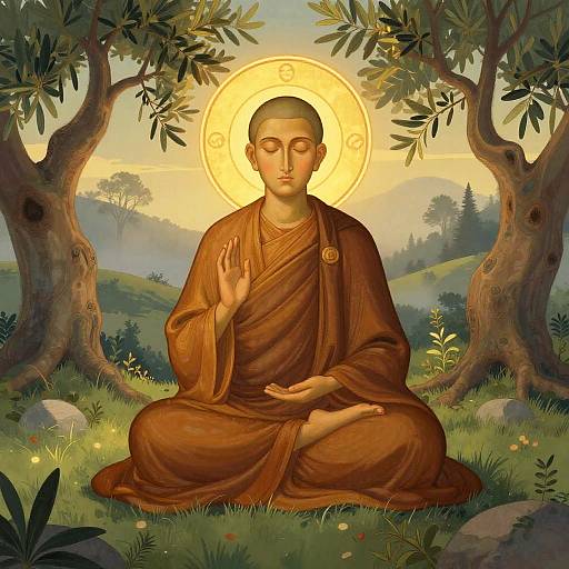 Whimsical Byzantine Tranquil Monk Illustration