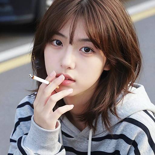 Young Woman Smoking Cigarette Outdoors