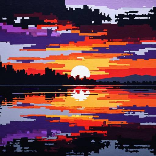 Pixelated Impressionist Sunset Reflections
