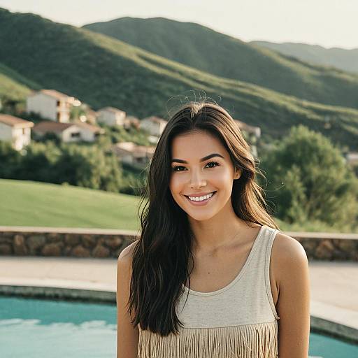Warm Smiling Woman by the Pool
