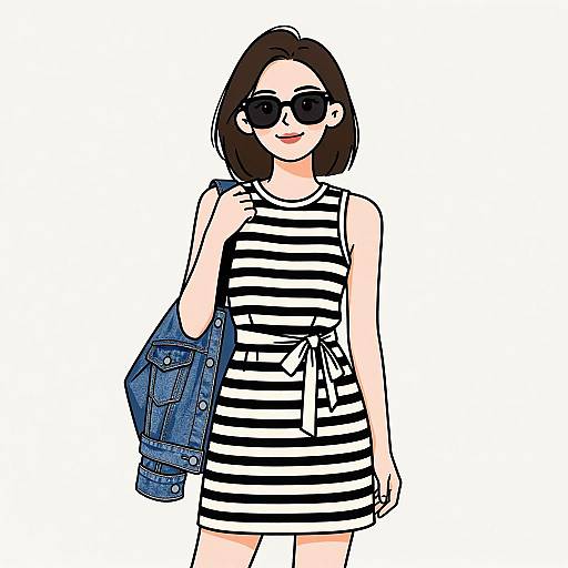 Chic Smiling Woman in Striped Dress