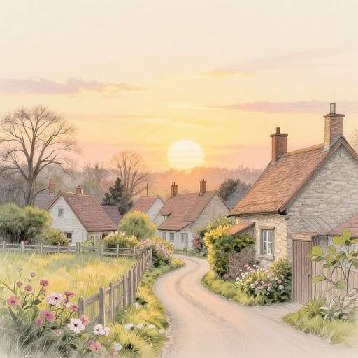 Peaceful Rural Village at Sunset