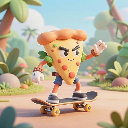 Skateboarding Pizza Slice in Jungle Adventure